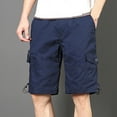 thumbnail image 2 of HOOMEUMY 2025 Men's Summer Cargo Shorts Multi-Pockets Straight Fit Relaxed Fit Cotton Shorts with Belt Loops Navy 14, 2 of 4