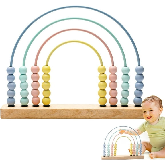 bopoobo Wooden Rainbow Abacus for Toddlers,Teaches Early Math Skills and Counting,Wooden Education Montessori Toys Learning Game for Kids