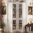 thumbnail image 2 of Homieasy 70'' Tall Corner Pantry Cabinet, L Shaped Kitchen Hutch Cabinet with LED Lights, Glass Doors & Adjustable Shelves, Storage Cabinet for Dining, Kitchen, Closet, White, 2 of 7