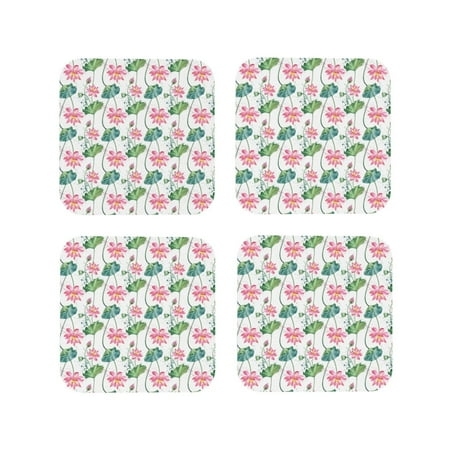 

Honeii Lotus Flower Print Leather Coaster Set of 4 Ideal for Safeguarding Your Furniture from Drinks Spills and Effortless Cleanup-Square