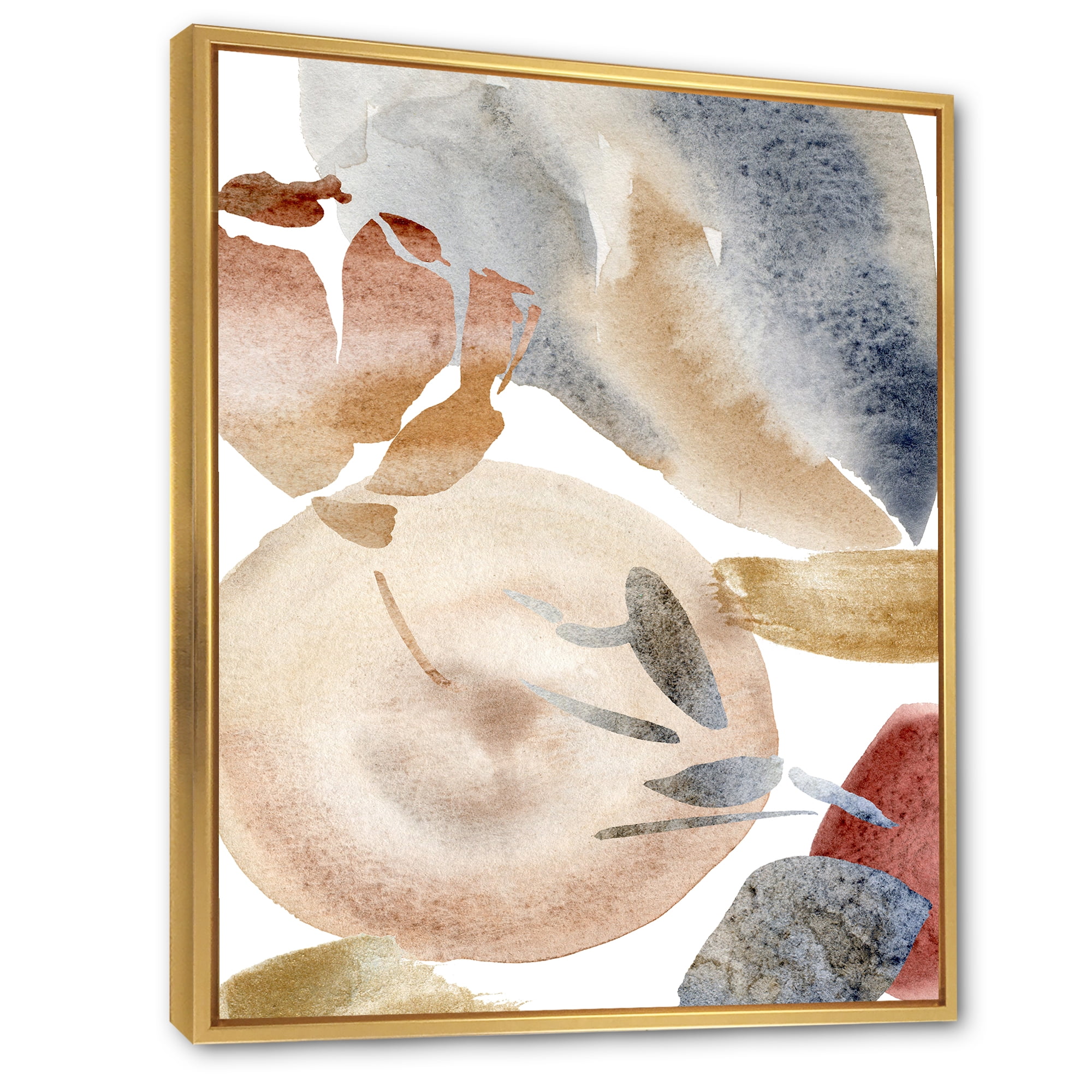 Designart 'Abstract With Red Pink Gold and Beige Spots Pastel' Modern Framed Canvas Wall Art Print