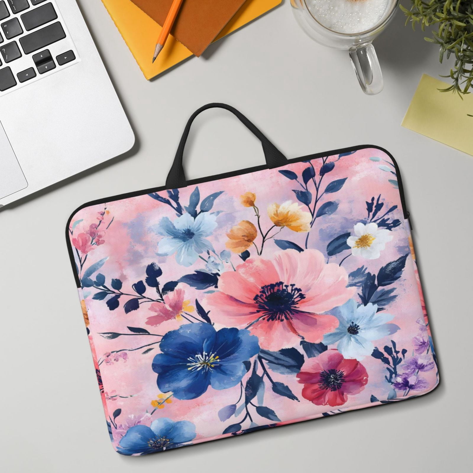 Laptop Sleeve Bag For Women Men 14inch Waterproof Durable Protective Computer Carrying Cover Handle Laptop Case Bag Flowers (8)