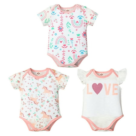 

Deepwonder 3PCS/Set Newborn Baby Girl One Pieces Outfits Clothing Infant Short-sleeved Romper Bodysuit Jumpsuit for 0-12 Month