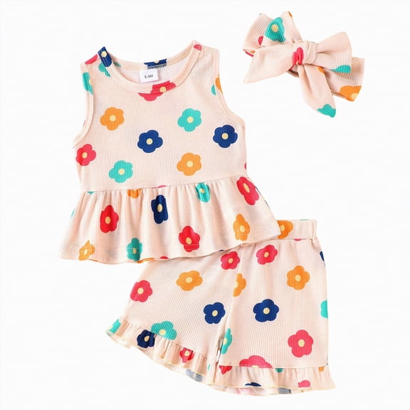 UAYOTSE Toddler Baby 6M 1T 2T 3T Girl Outfits Floral Summer Clothes Infant Spring Sleeve Shirt Tops Cute School Wear Shorts Set,Sizes 2-3 Years