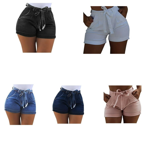 Women Summer High Waist Denim Shorts Bandage Hot Pants, Size: S(Black)