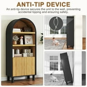 Erinnyees 66.7 Arched Storage Cabinet - Fluted Panel Door, Open Shelf, Versatile Pantry Cupboard for Kitchen, Living Room, Black