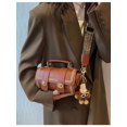 thumbnail image 7 of Women's Vintage Boston Bag Top Handle Satchel Purse Wide Strap Crossbody Handbag with Pom Pom Charm, 7 of 7