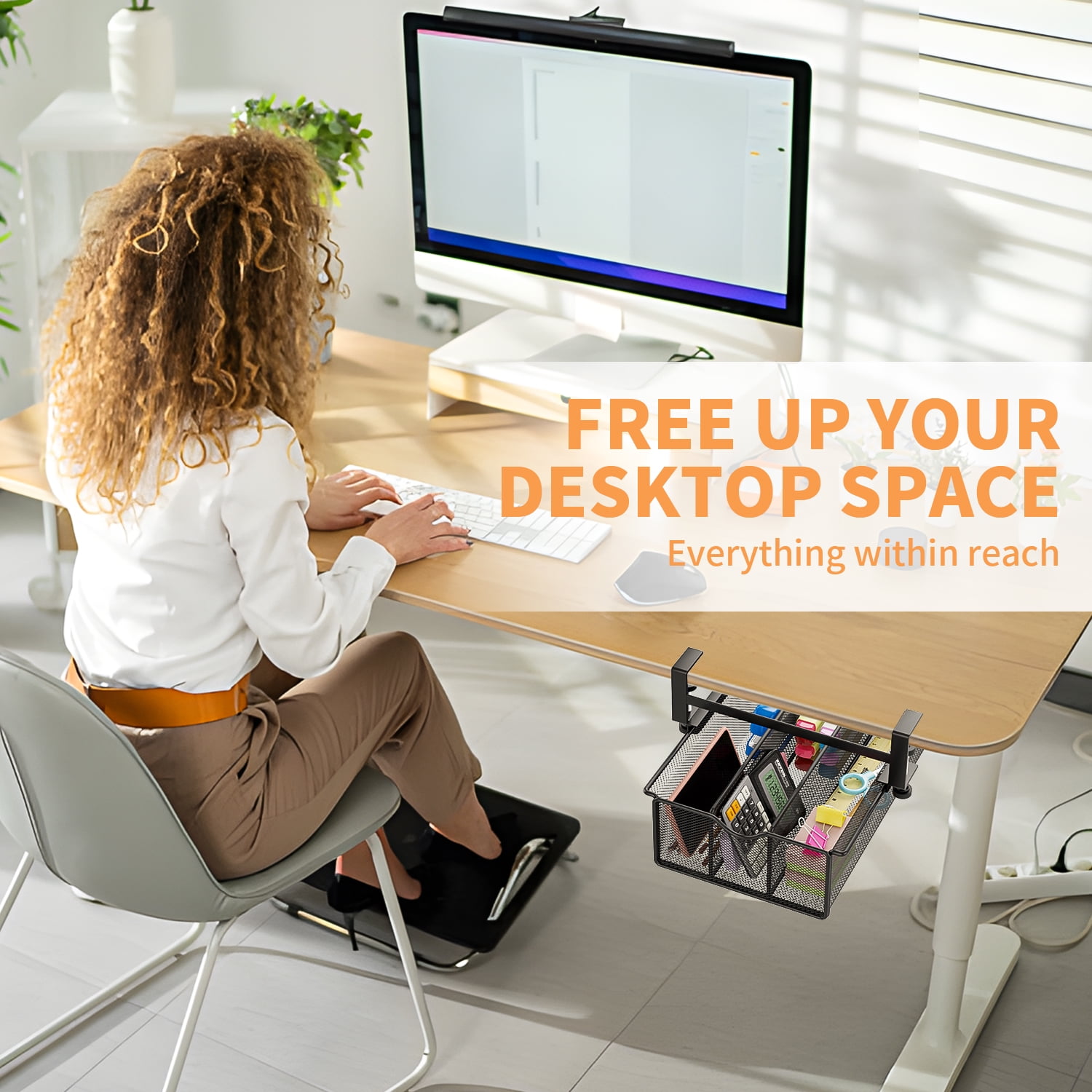 Mintazer Under Desk Drawer Clamp-On Mesh Metal Under Table Storage Organizer Slide Out Caddy with 3 Compartments for Home & Office Essentials, Black