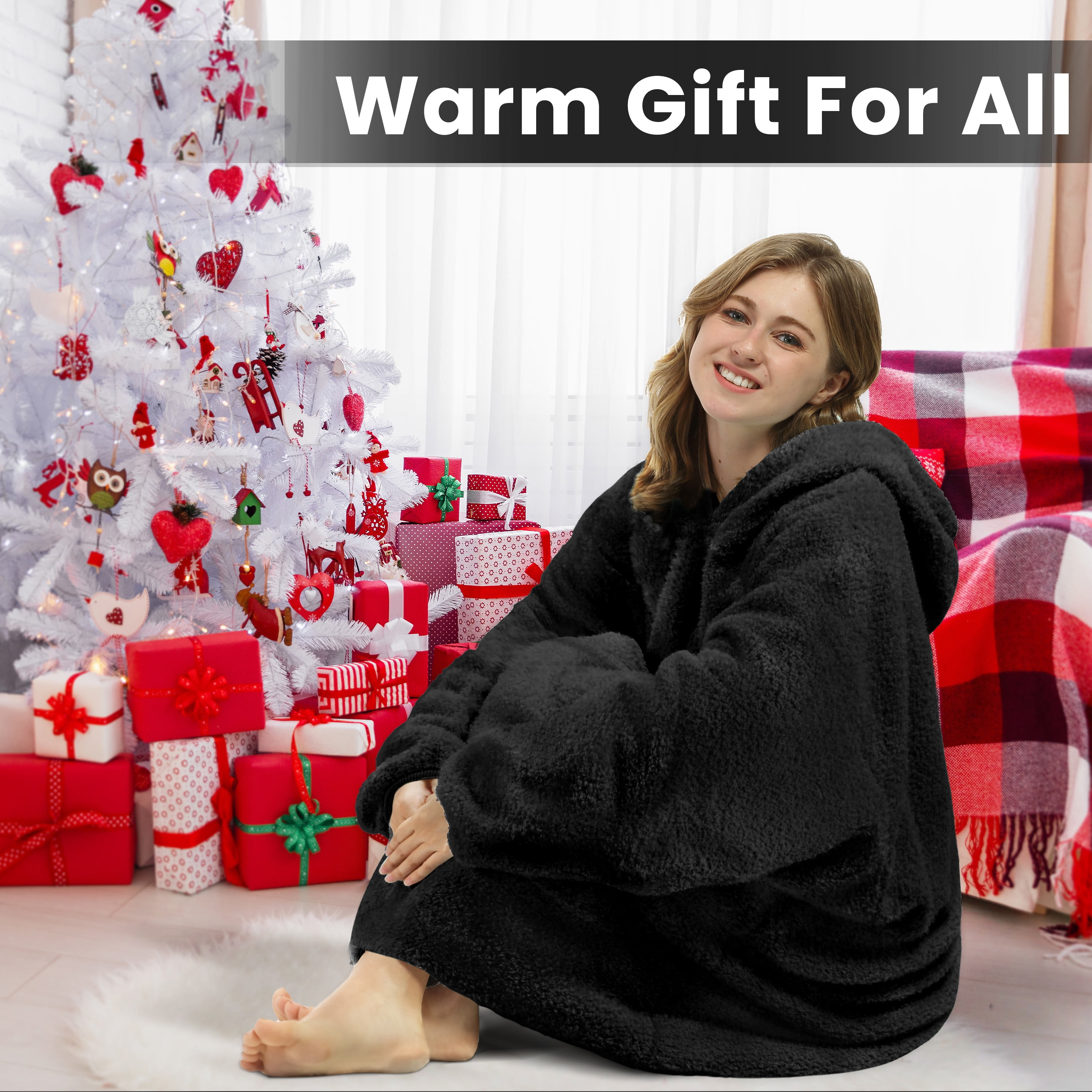 Tirrinia Oversized Wearable Blanket Hoodie, Fleece Home Blanket Sweatshirt, Warm Blanket with Sleeves, Gift for lover