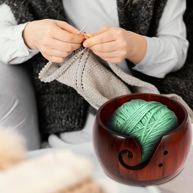 Xihbxyly Cuenco de Madera para Hilo, Soporte de Madera Natural para Tejer, Accesorio Portátil para Crochet, Diseño Antienredos para Guardar Hilo, Ideal para Llevar, Regalo Perfecto para Artesanos.
