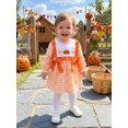 thumbnail image 4 of RUINIXCW Toddler Bbay Girl Halloween Dress Outfit Infant Baby Girls Fall Gingham Plaid Dress Pumpkin Ghost Embroidery Puff Long Sleeve Bow Decror A Line Dress, 4 of 9