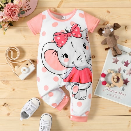 

PatPat Cartoon Elephant Short-sleeve Jumpsuit for Baby Girl/Boy