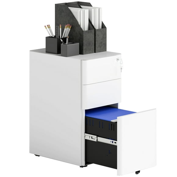 Vinsetto Armoire à Dossiers en Acier avec 3 Tiroirs, Armoire de Classement Verrouillable, Blanc