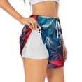 thumbnail image 3 of Lsque Red And Blue Leaves Printed Women's Running Shorts with Liner Pockets,Elastic Quick Dry Workout Athletic Gym Yoga Shorts,Womens High Waist Shorts-XX-Large, 3 of 9
