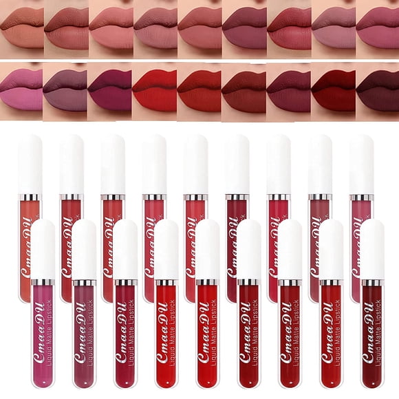 Gireatick Juego de lápiz labial líquido aterciopelado mate de 18 colores Mancha de labios de larga duración Taza antiadherente resistente al agua Juego de brillo de labios líquido Kit de brillo de lab