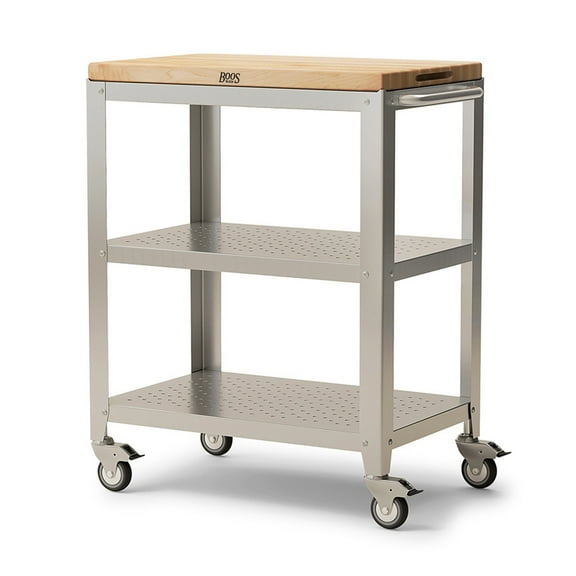 John Boos Cucina Culinarte Kitchen Cart w/ Shelves & Removable Maple Wood Cutting Board