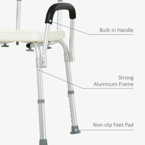 Homcom Bathroom Shower and Bath Bench with Seat Adjustable Medical Chair  Disabled Arms Backrest Quick Release Chair
