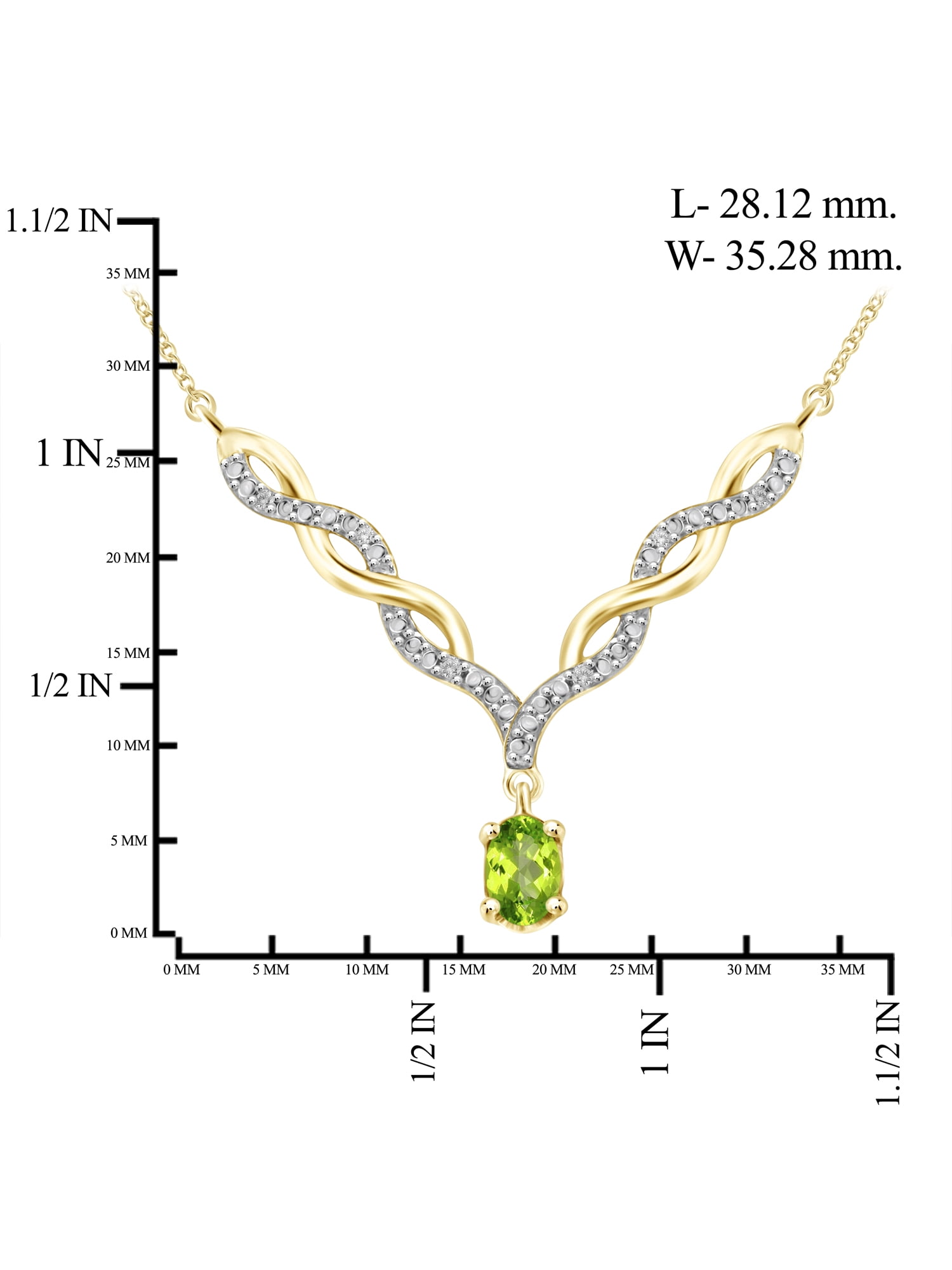 JewelersClub Peridot Gemstone Necklace for Women & Girls | 14k gold-plated Silver | Diamond V-Shaped Pendant on a 18" Rope Chain
