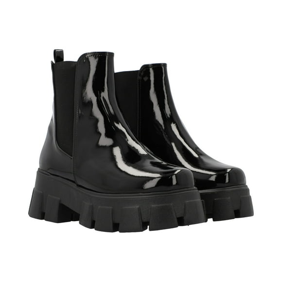 Bota Combat Suela Track Para Mujer Charol Negro Con Resorte Platonia MAFALDA-NEGRO-T27