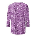 thumbnail image 5 of Pincandy Women's Fashion Printed T-shirt Mid-length 3/4 Sleeves Blouse Round Neck Casual Tops Scoop Neck Short Sleeve Shirts Dressy Casual Cute Summer Tops Trendy Layering Tee Shirts,Purple,2XL, 5 of 5