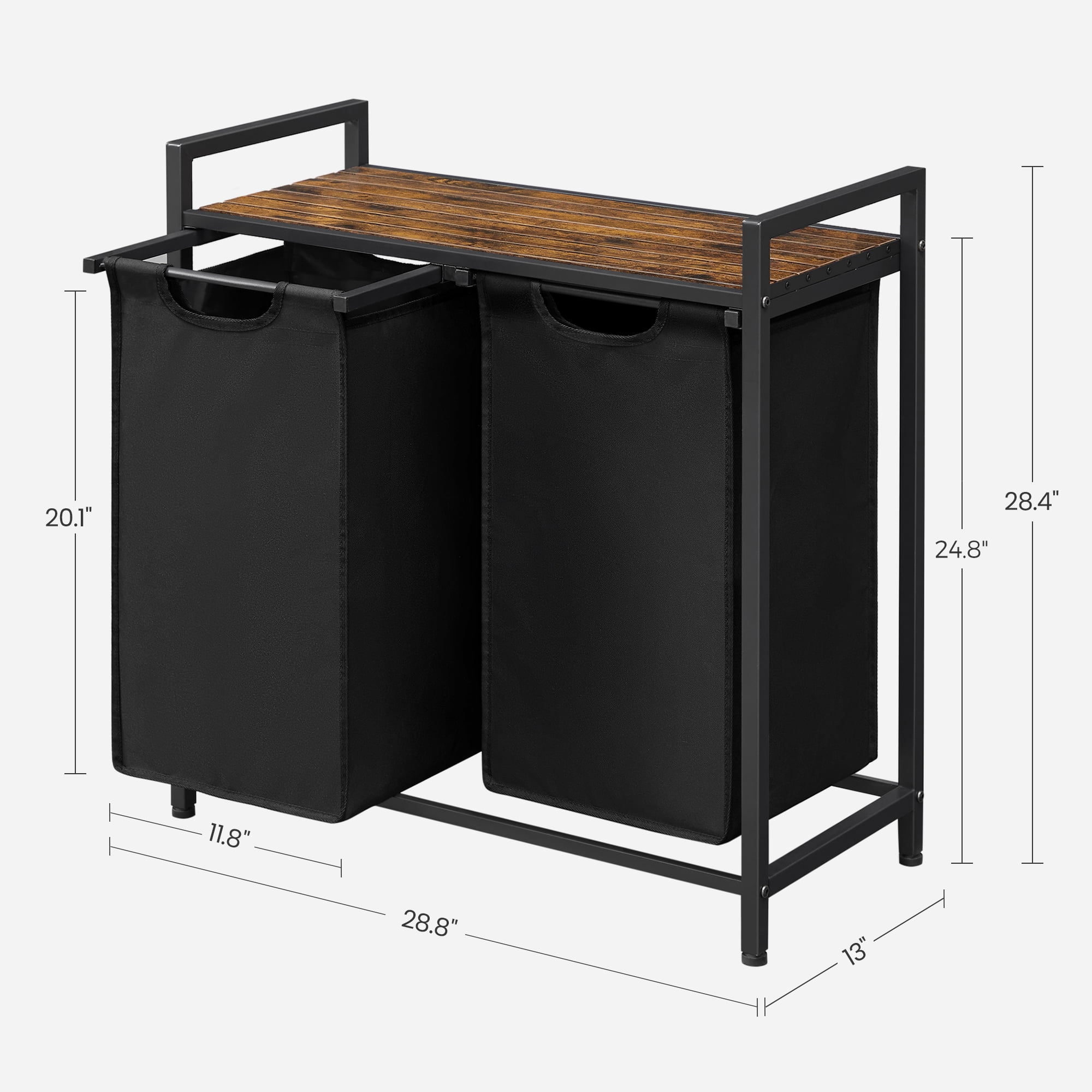 Laundry Hamper Organizer Laundry Basket Laundry Sorter with 2 Pull-Out and Removable Bags, Metal Frame, 2 x 12.1 Gallons, 28.8 x 13 x 28.4 Inches