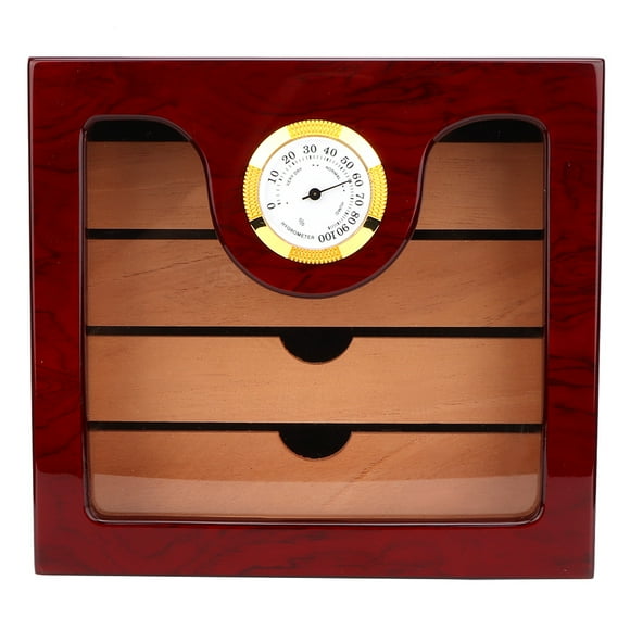 Humidificador de puros de madera de cedro de gran capacidad con 4 cajones, humidificador e higrómetro.