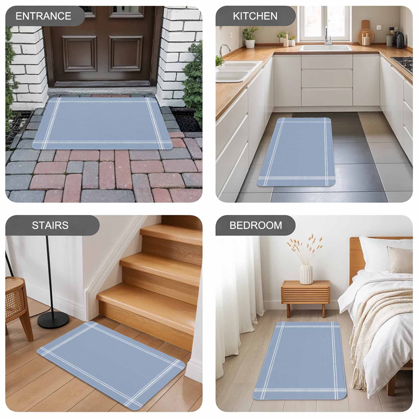 Pure Light Blue Doormat Outdoor Entrance 24"x36", Simple Solid Color Absorb Moisture Dirt Door Mats, Non-Slip Rubber Backing Floor Mats Indoor, Low-Profile Front Door Rugs