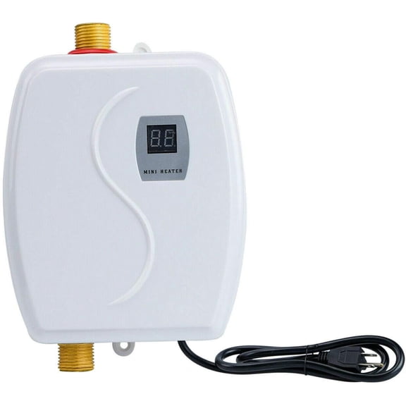 3000W Mini Tankless White Instant Electric Hot Water Heater, Upthehill 3 Seconds Instant Water Heater with Digital Display, Overheating Protection Automatic Power-off 110V
