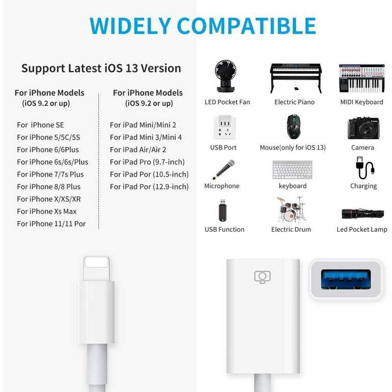 Apple certificado Lightning macho a USB hembra adaptador OTG y cable de  carga para iPhone 11 12 Mini max pro xs xr x se 7 8plus iPad air A cámara