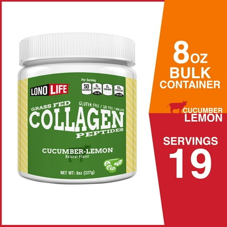 LonoLife Cucumber Lemon Collagen Peptides with 10g Protein, Paleo and Keto Friendly, 8-Ounce Bulk Container