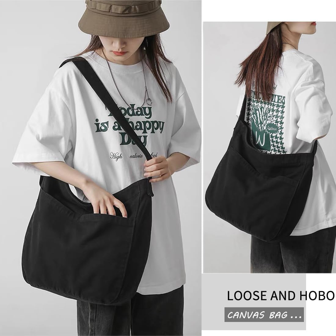 JennyShop Large Capacity Canvas Tote Bag, Fashion Purse Messenger Bag , Casual Hobo Crossbody Shoulder Bag for Travel Work