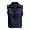 thumbnail image 4 of Satin Silk Tank Tops Sleeveless Collared Cowl Neck Camisole Shirts Dressy Casual Business Work Office Shirts Outfits Elegant Ruched Camisole Top Lightweight Basic Layered Satin Top Dark Blue L, 4 of 4