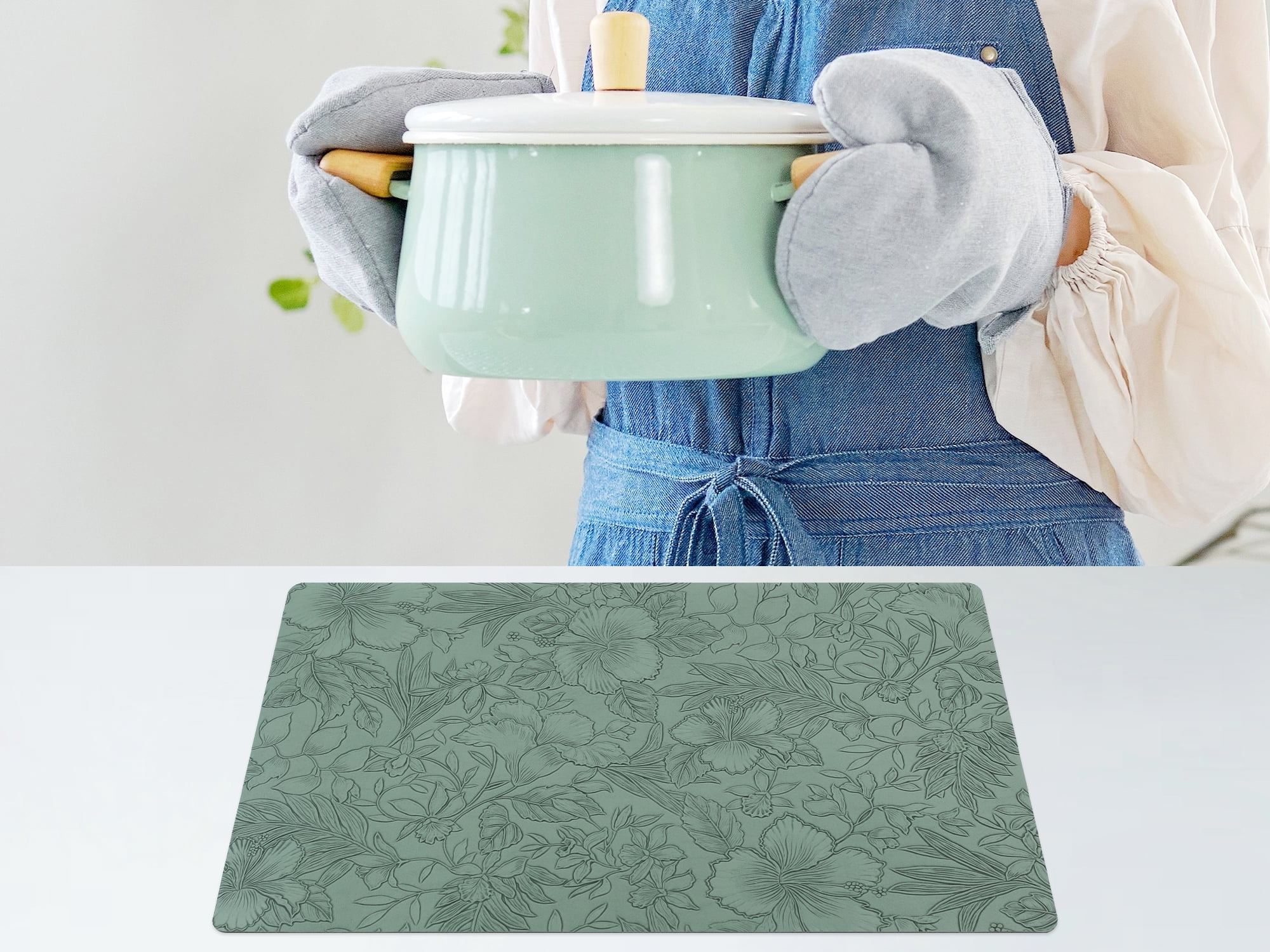 Unique Bargains Set of 6 Faux Leather Placemats for Kitchen Dining Table Decor Green