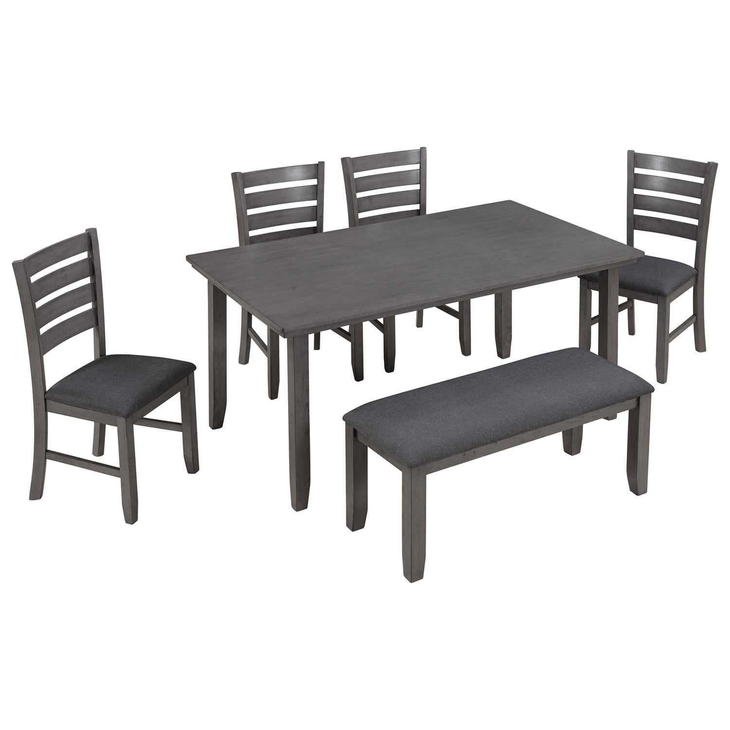 Kadyn Dining Room Set for 6, 6 Piece Dining Set with Table, Chairs and Bench, Kitchen Table Set for Dining Room, Gray Kadyn Dining Room Set for 6, 6 Piece Dining Set with Table, Chairs and Bench, Kitchen Table Set for Dining Room, Gray
