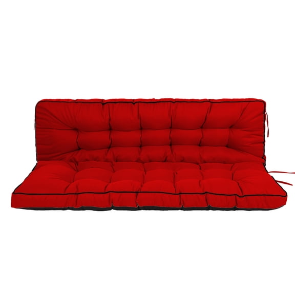 Outdoor Swing Cushions 55 Inch, Waterproof 4" Thick Porch Swing Cushion Replacement with Backrest and Ties, Comfortable 2-3 Seat Pation Swing Pad for Backyard, Garden, Lawn, Outdoor Furniture(red)