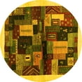 thumbnail image 1 of Ahgly Company Machine Washable Indoor Round Abstract Yellow Contemporary Area Rugs, 8' Round, 1 of 4
