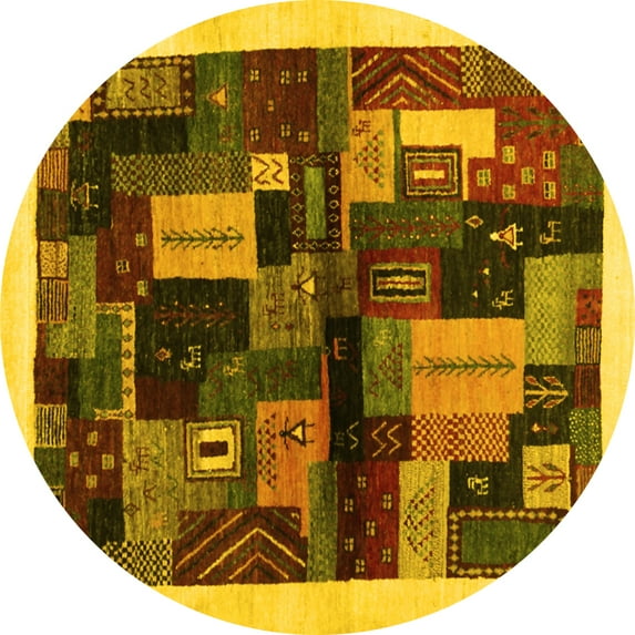 Ahgly Company Indoor Round Abstract Yellow Contemporary Area Rugs, 4' Round