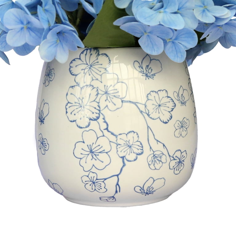 My Texas House Faux Hydrangeas in Blue and White Floral Vase, 9.5