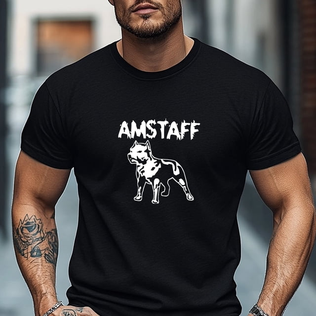 T-shirt pour Homme Grande Taille, Décontracté et Relax, Simple et Propre, T-shirt d'Été Décontracté à Col Rond à Manches Courtes pour Homme Motif Chien AMSTAFF,