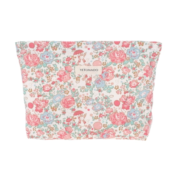 Unique Bargains 1 Pc Portable Rose Rabbit Makeup Bag Polyester Cotton Pink Large