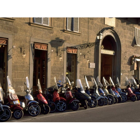 Scooters Lined Up Along Street, Florence, Italy Print Wall Art By Frank