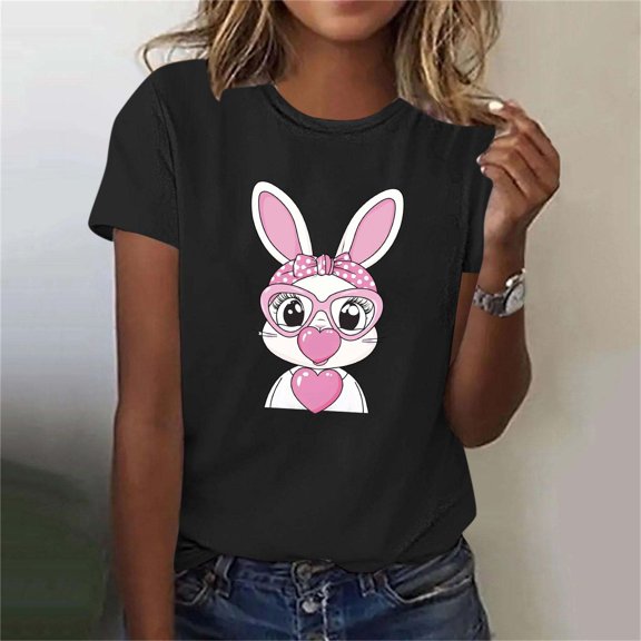 Sokhug Womens Happy Easter Eggs Print T-Shirt Short Sleeve Crew Neck Colorful Floral Easter Graphic Casual Tee