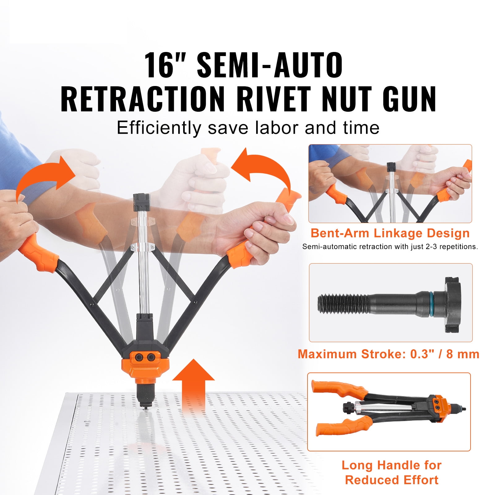 SKYSHALO Rivet Nut Tool, 16” Rivnut Tool Kit with 13PCS Metric and SAE Mandrels, 186PCS Rivet Nuts, M3, M4, M5, M6, M8, M10, M12, 1/4-20, 5/16-18, 3/8-16, 1/2-13, 8-32, 10-24, Semi-auto Retraction
