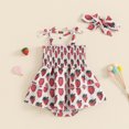 thumbnail image 4 of Gupgi Adorable Barboteuse-Robe Fraise pour Bébé Fille 0-18 m, Froncée, à Nouer, Bretelles Spaghetti, Combinaison avec Bandeau, 4 of 9
