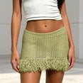 thumbnail image 2 of Unir Women All-Over Hollow Crochet Knit Fringe Mini Skirt Low Rise Elastic Waist Bodycon Beach Club Summer Bottom 1PC S-XL Plus Size Friendly, 2 of 4