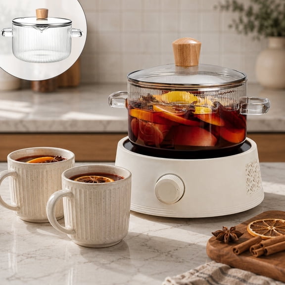 Borosilicate Glass Soup Pot 3 Qt - Double Handle Transparent Stew Pot for Stovetop, Open Flame & Electric Ceramic Cooktop Safe, Dishwasher Safe
