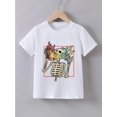 thumbnail image 1 of Halloween T-shirt -Casual Short Sleeve Tee with Fiery Skeleton Design, Perfect for Halloween Celebrations & Casual Attire, Halloween Shirts, Playful Kids Design, Comfortable Kids Wear, 1 of 6