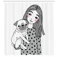 thumbnail image 3 of Ambesonne Pug Shower Curtain, Girl Holding Her Pug Love, 69"Wx70"L, Black Grey White, 3 of 3