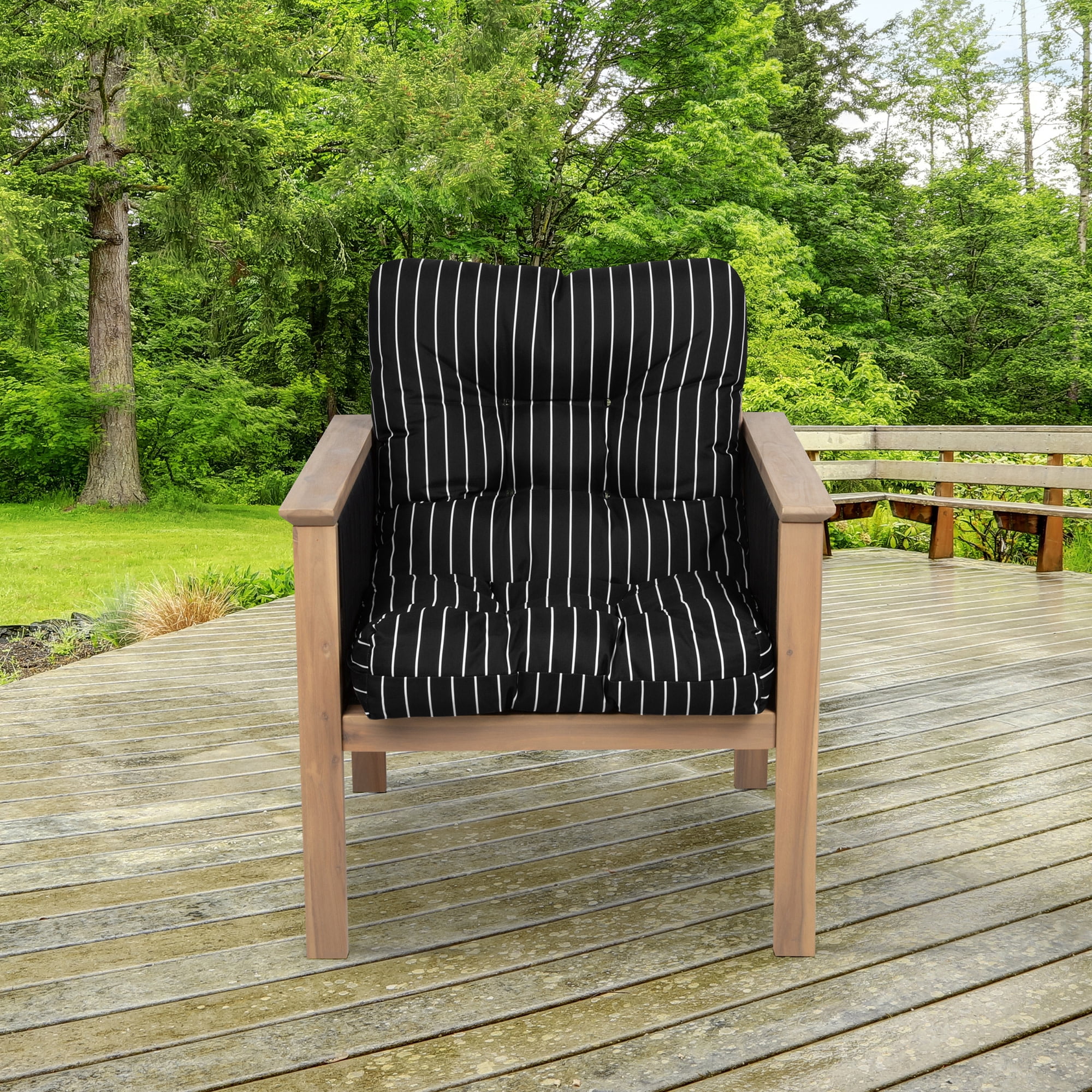 Patio Chair Cushion, Black Ink, Stripe, 21”W x 19”D (seat) x 22.5”H (back)