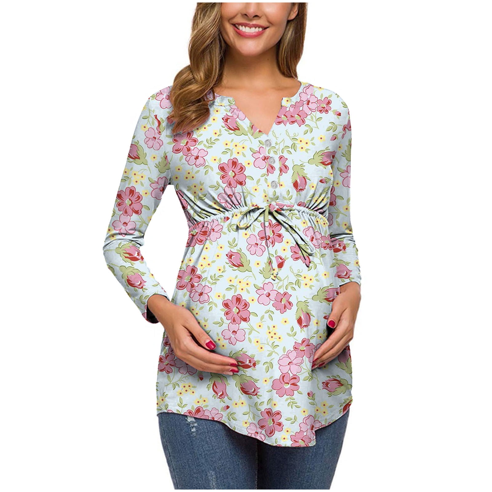 V-neck Maternity Nursing Tops Pregnant Women Long Sleeve